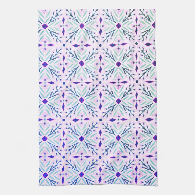 Dolores Tiles Mönster Lila Rosa Mint Kökshandduk (Vertikal)