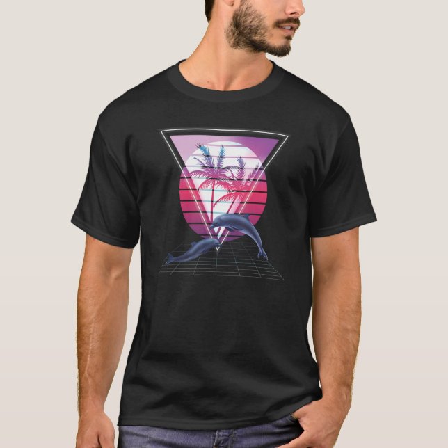 Dolphin 80s Hypnotic Triangle Sunset 80s & 90s Aes T Shirt (Framsida)