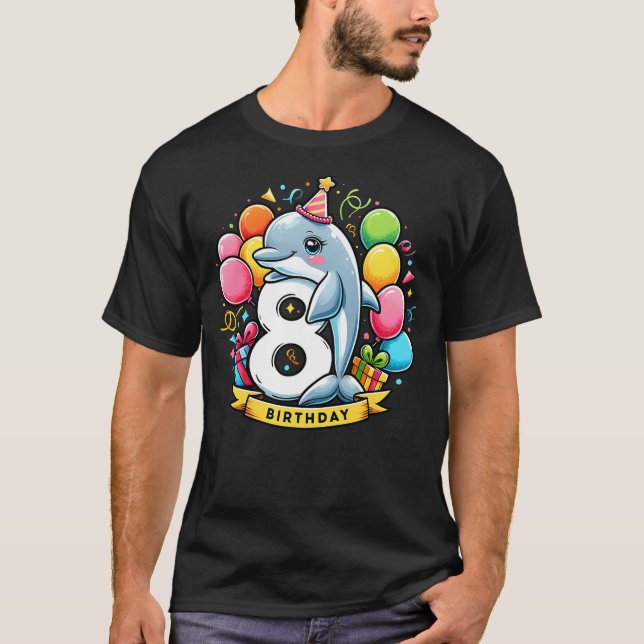 Dolphin 8th birthday boy girl 8 years old eight Do T Shirt (Framsida)