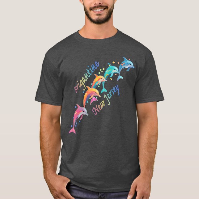 Dolphin Älskare Brigantine NJ Family Beach Vacatio T Shirt (Framsida)