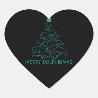 Dolphin Älskare Gift| Dolphin God jul Träd Hjärtformat Klistermärke
