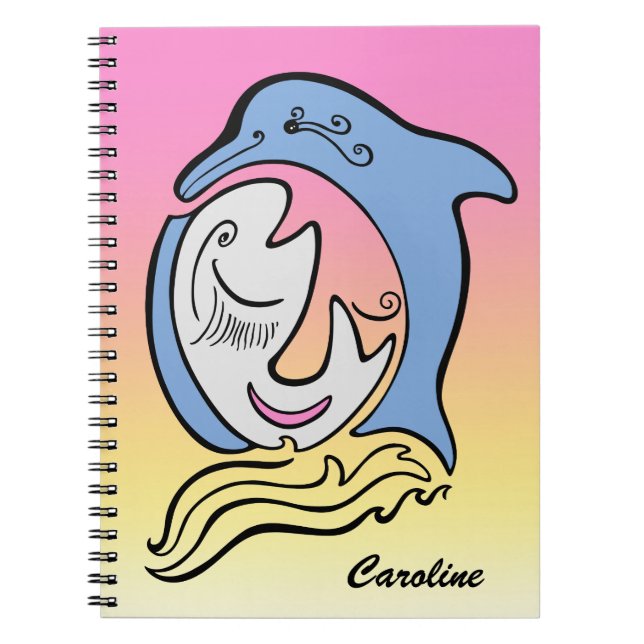 Dolphin and Fish Ocean Dream Personlig Notebook Anteckningsbok Med Spiral (Framsidan)