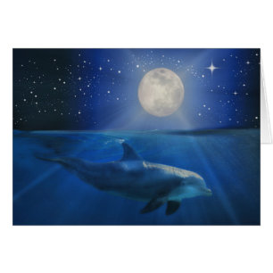 Dolphin and Måne Grattis på födelsedagen Card Hälsningskort