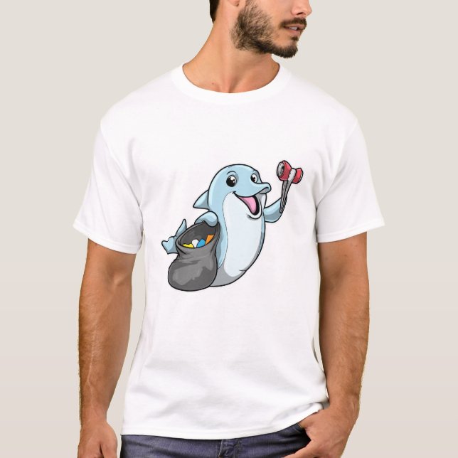 Dolphin as Cleaner med Sopor-påse T Shirt (Framsida)