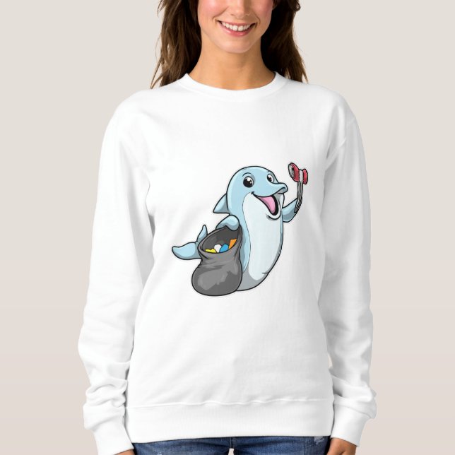 Dolphin as Cleaner med Sopor-påse T Shirt (Framsida)