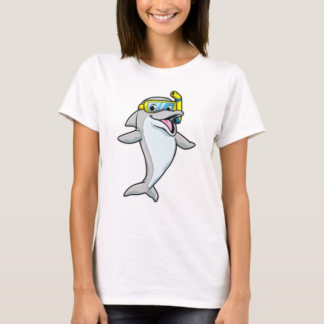 Dolphin at Diving with Snorkel T Shirt (Framsida)