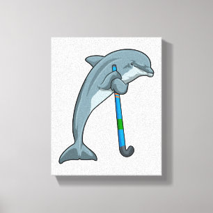 Dolphin at Hockey with Hockey stick Canvastryck