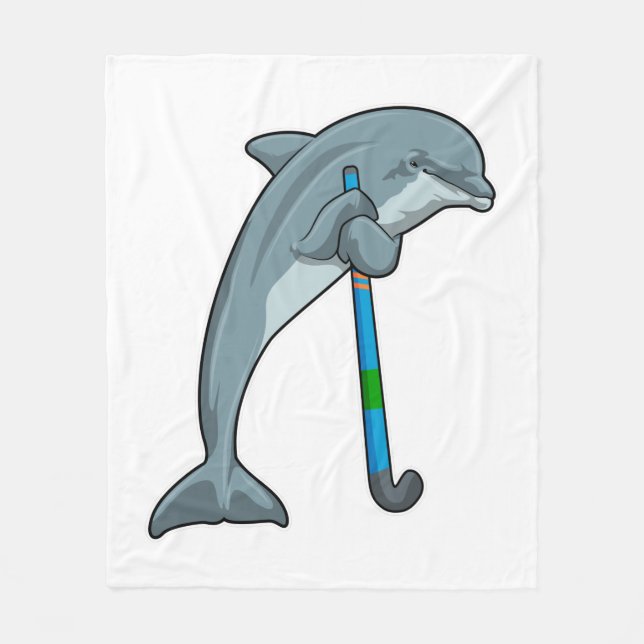 Dolphin at Hockey with Hockey stick Fleecefilt (Framsidan)
