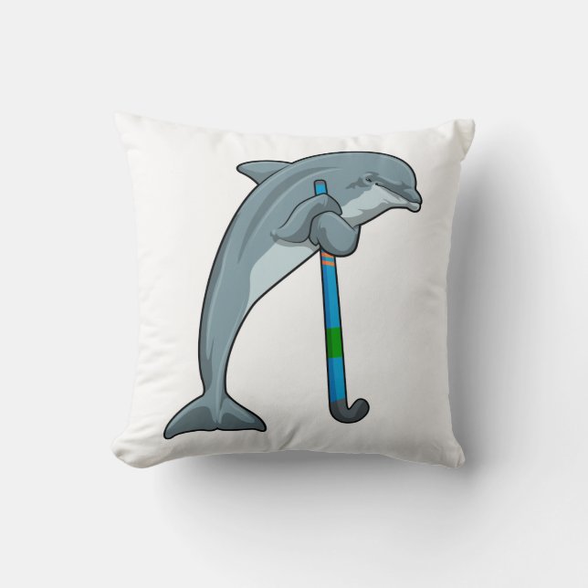 Dolphin at Hockey with Hockey stick Kudde (Framsida)