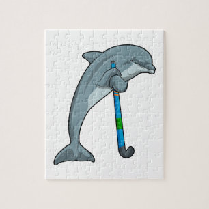 Dolphin at Hockey with Hockey stick Pussel