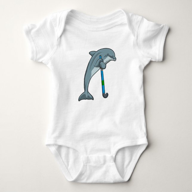 Dolphin at Hockey with Hockey stick T Shirt (Framsida)