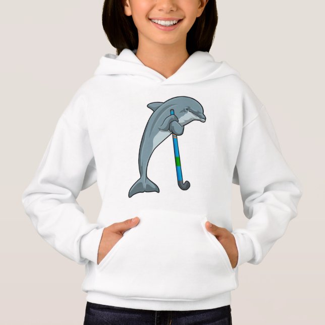 Dolphin at Hockey with Hockey stick T Shirt (Framsida)