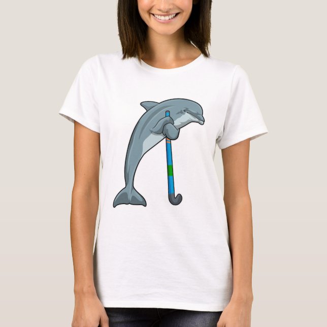 Dolphin at Hockey with Hockey stick T Shirt (Framsida)