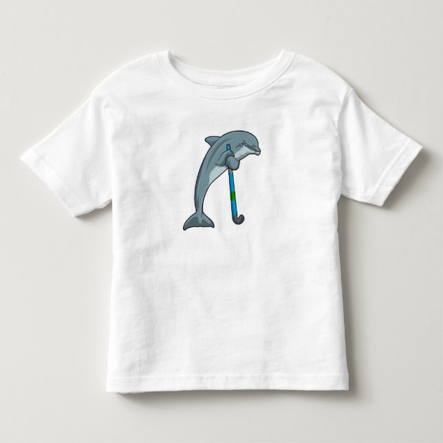 Dolphin at Hockey with Hockey stick T Shirt (Framsida)