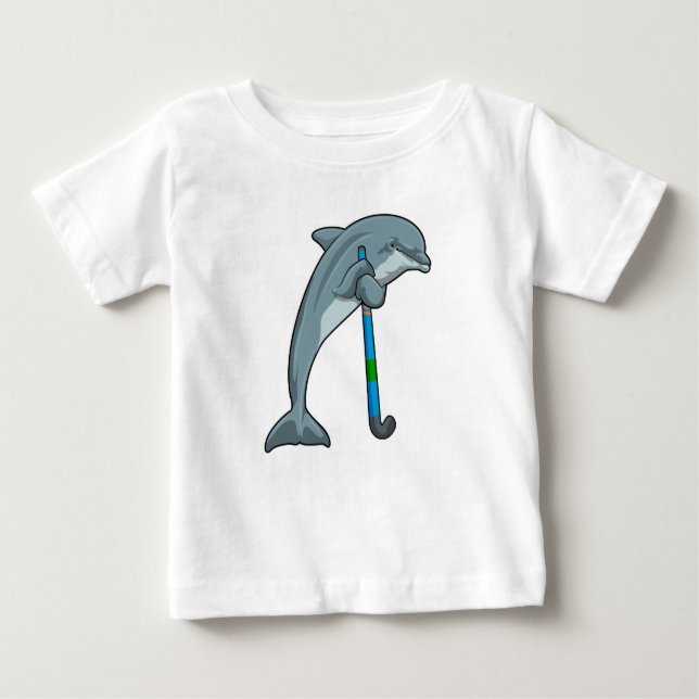 Dolphin at Hockey with Hockey stick T Shirt (Framsida)