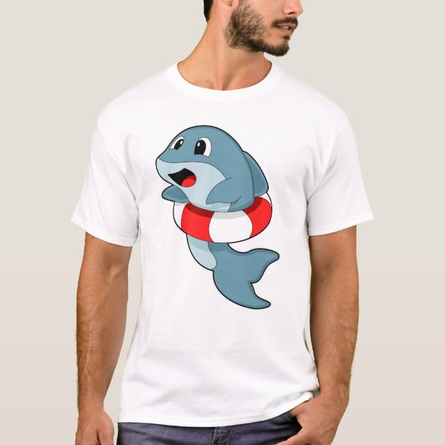Dolphin at Swimming with Swim ring T Shirt (Framsida)