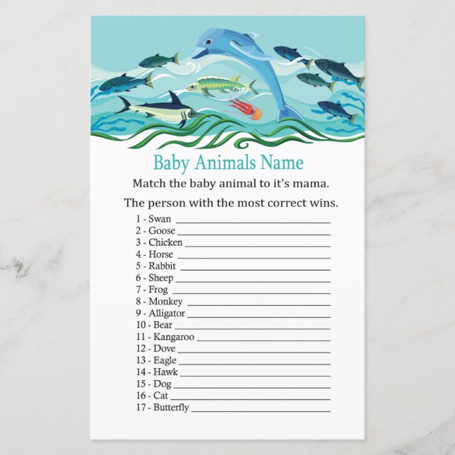 Dolphin Baby Djur Namn Lek (Framsida)