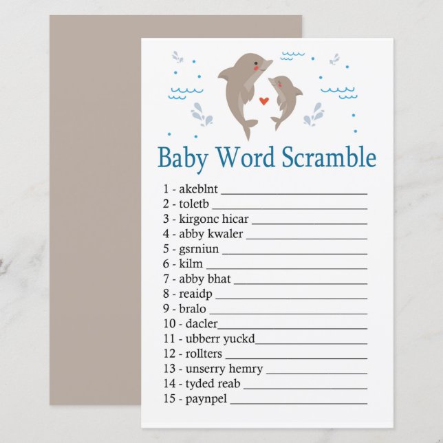 Dolphin Baby ord scramble-spel (Fram/baksida)