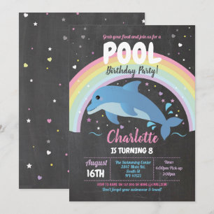 Dolphin Bassäng Party Birthday Beach Flyter Oceane Inbjudningar
