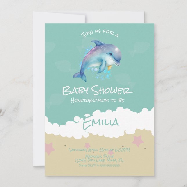 Dolphin Beach Ocean Baby Shower Inbjudningar (Framsida)