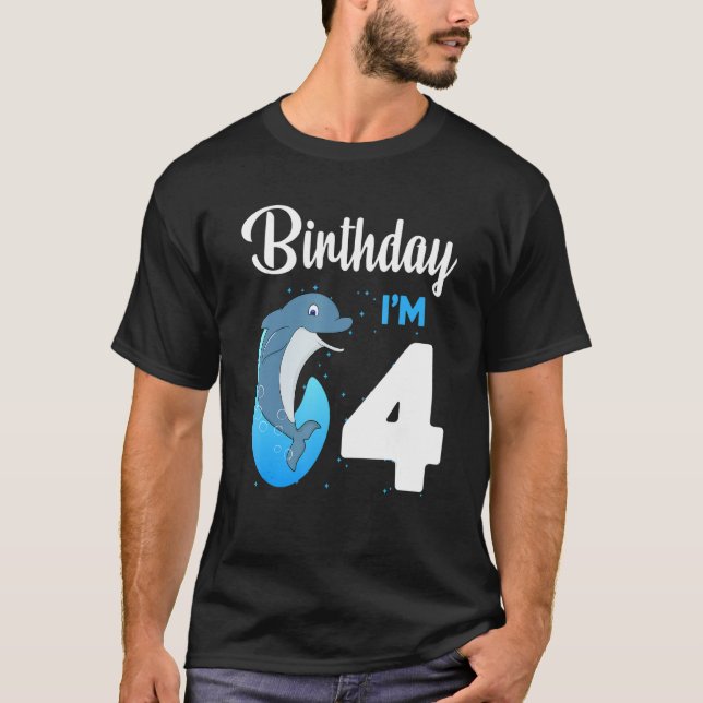 Dolphin Birthday 4 Year Old Kids Boys Girls Dolphi T Shirt (Framsida)