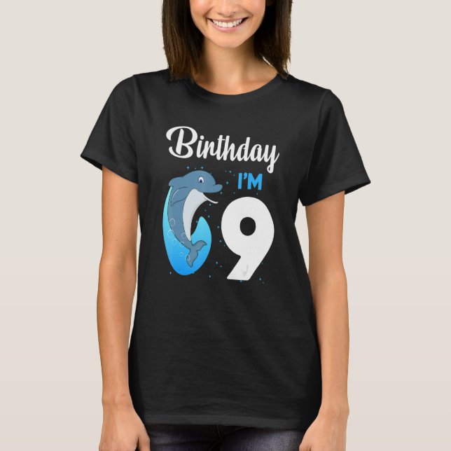 Dolphin Birthday 9 Year Old Kids Boys Girls Dolphi T Shirt (Framsida)