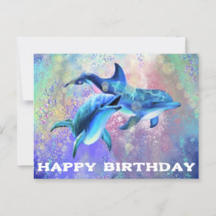 Dolphin Birthday Card med Lycklig-delfiner Vykort