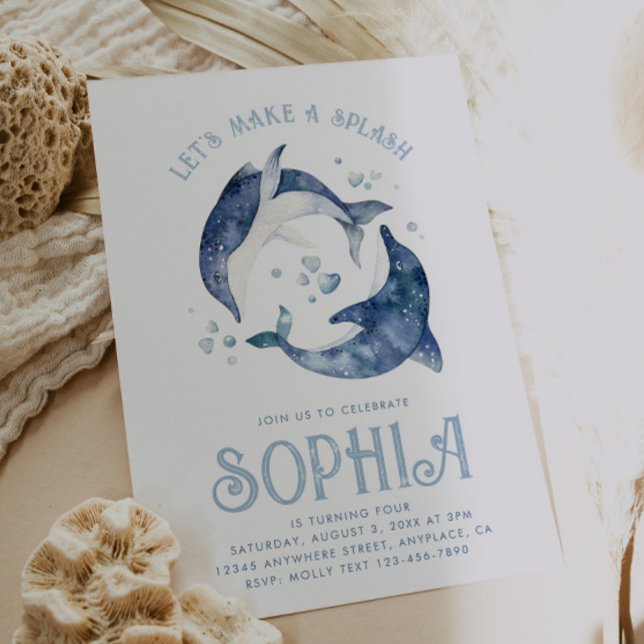 Dolphin Birthday-inbjudan för vattenfärg Inbjudningar (Skapare uppladdad)