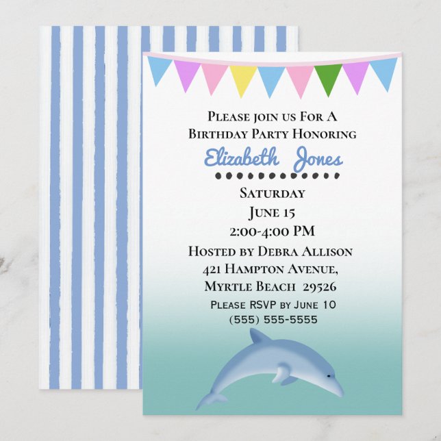 Dolphin Birthday-inbjudan Inbjudningar (Fram/baksida)