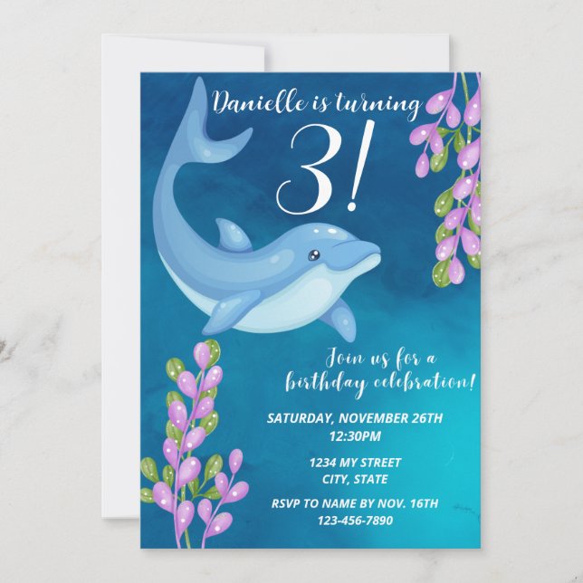 Dolphin Birthday-inbjudan Inbjudningar (Framsida)