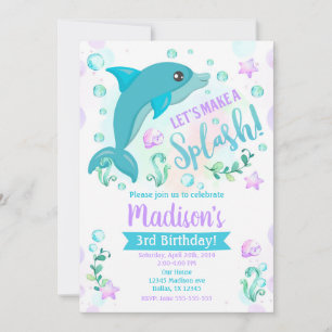 Dolphin Birthday Inbjudan/simning av Bassäng Party Inbjudningar