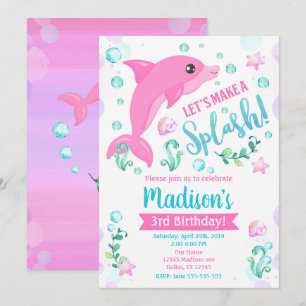 Dolphin Birthday Inbjudan/simning av Bassäng Party Inbjudningar