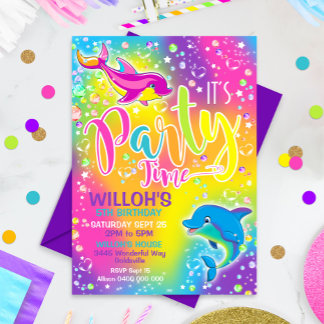 Dolphin Birthday Investigation Rainbow Dolphin Inb Inbjudningar