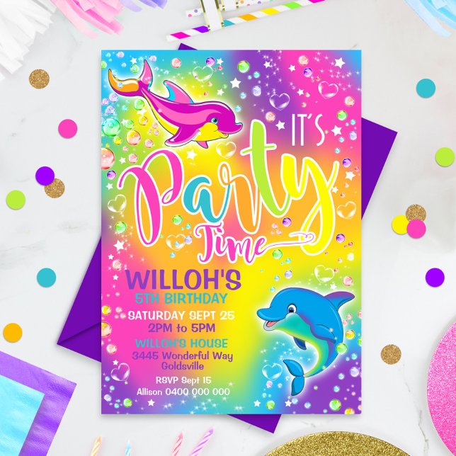 Dolphin Birthday Investigation Rainbow Dolphin Inb Inbjudningar (Skapare uppladdad)
