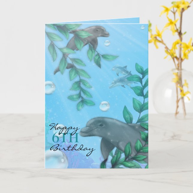 Dolphin Birthday Kort (Gul blomma)