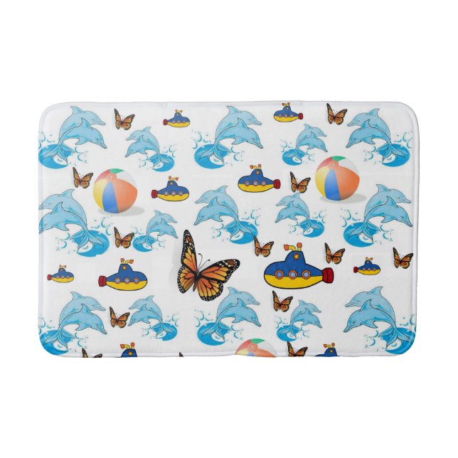 Dolphin Butterfly Bathroom Bath Mat Badrumsmatta (Framsidan)