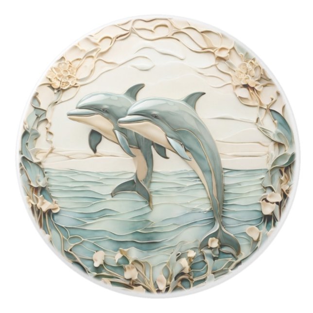 Dolphin Couple Art nouveau Faux Relief lämnat vänd Knopp (Framsidan)