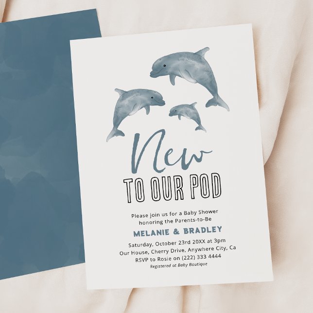 Dolphin Couple Baby Shower, modern "ny till vår Po Inbjudningar (Skapare uppladdad)