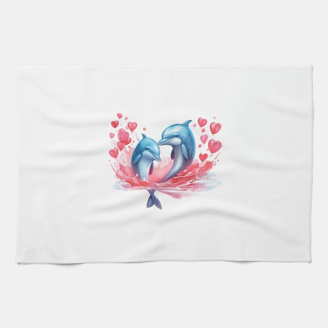 Dolphin Couple på hjärtans dag Kökshandduk (Horisontell)