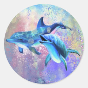 Dolphin Couple Sticker Lycklig Family Gift Runt Klistermärke