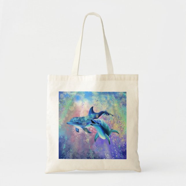 Dolphin Couple Tote Bag-familj Tygkasse (Framsidan)