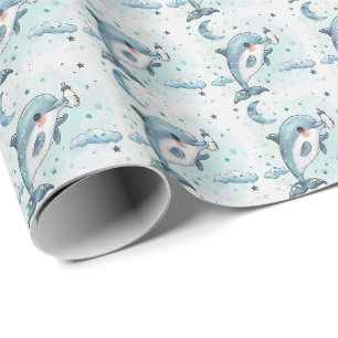 Dolphin Cute Baby Pastel Watercolor Mönster Presentpapper