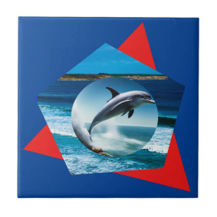 Dolphin Dancing on Vågar, Ceramic Tile Kakelplatta