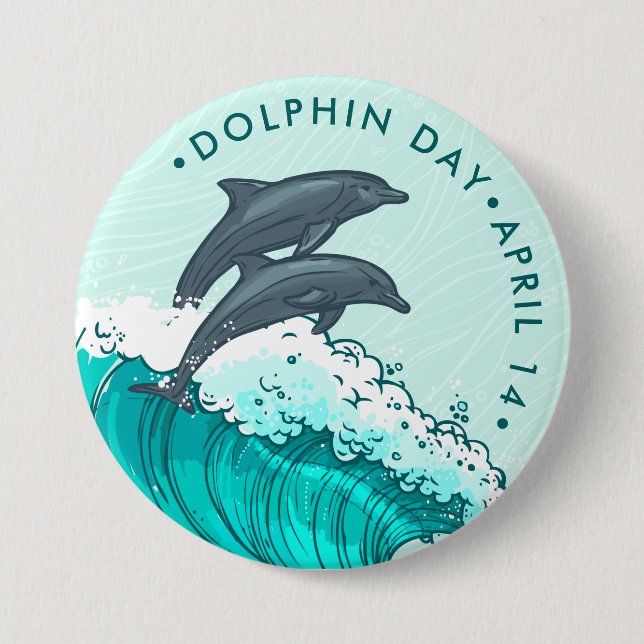 Dolphin Day, delphin hoppande vinkara Knapp (Framsida)