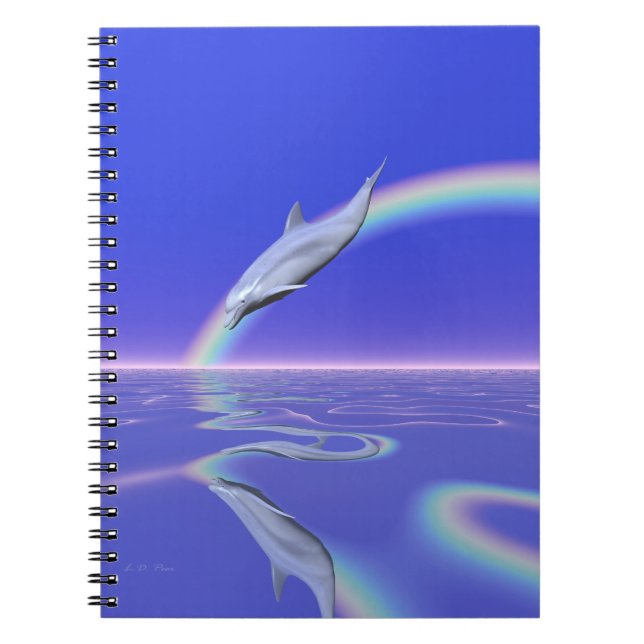 Dolphin Diving med regnbåge Anteckningsbok Med Spiral (Framsidan)