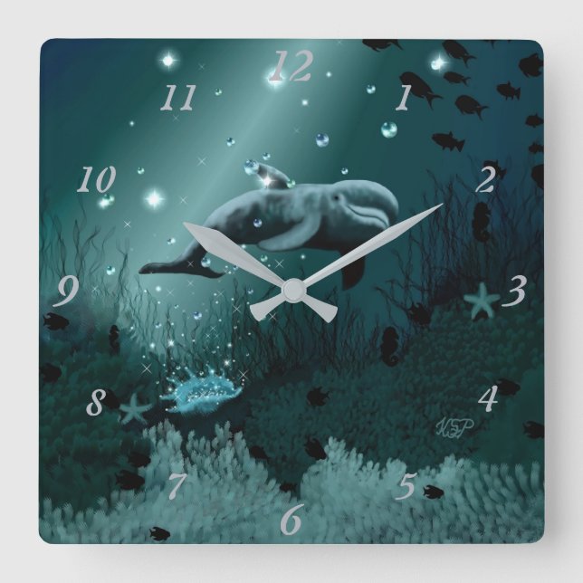 Dolphin Dream Fyrkantig Klocka (Framsida)