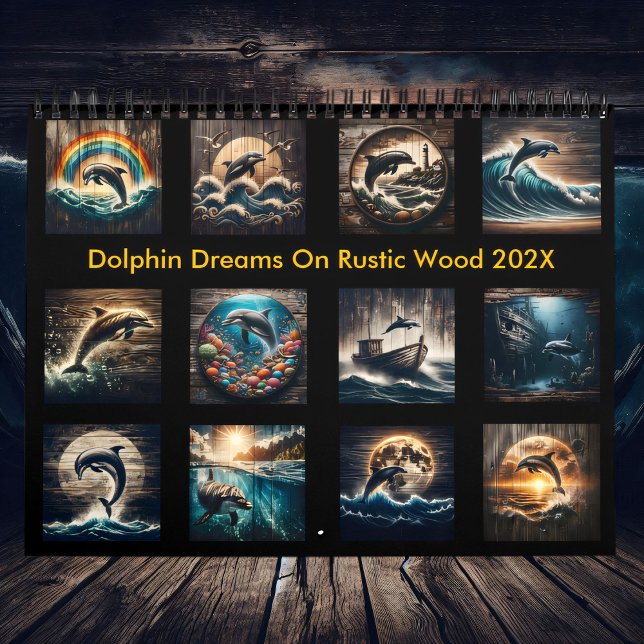 Dolphin Dreams on Rustic Wood 2025 Kalender (Skapare uppladdad)