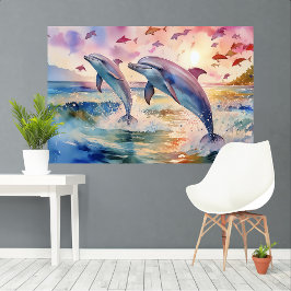 Dolphin drömmer om vattenfärg XL art Canvastryck