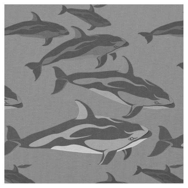 Dolphin Fabric Dolphin Art Natural Linen Fabric Tyg (Närbild)