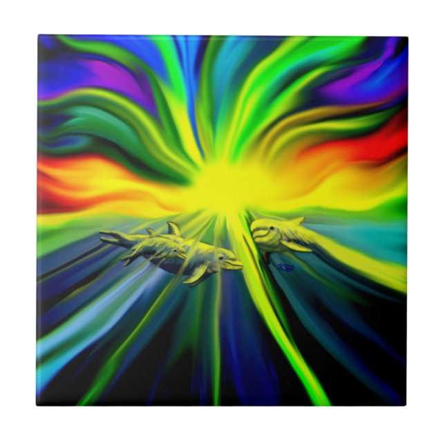 Dolphin Family in Sunshine Kakelplatta (Framsidan)